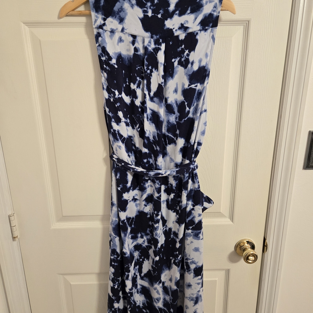 Torrid Navy Blue and White Tie-Dye Midi Dress Sleeveless Size 00 M/L - Picture 7 of 10